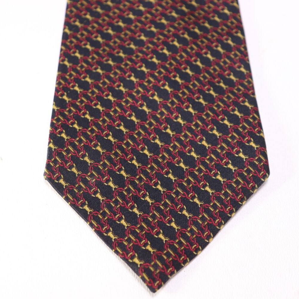 Vtg Bill Blass for Lord & Taylor Tie Mens 56 in Silk Black Red Gold Chain Links